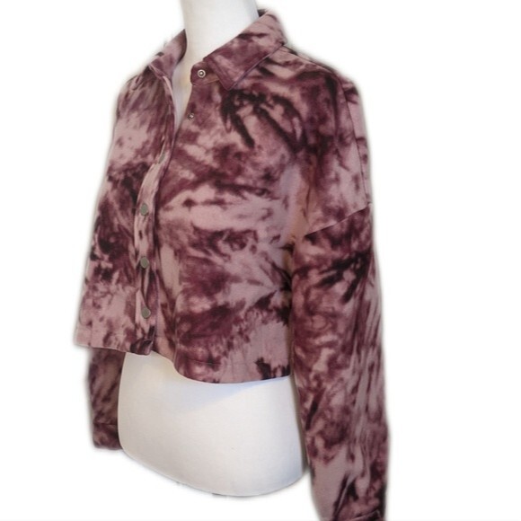 Abound NWT purple tie dye snap front shirt jacket, shacket, cropped S - Picture 3 of 8